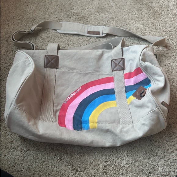 Wren + Glory Handbags - Wren & Glory Hand Painted Canvas Duffle Bag by Alternative with Rainbow Design